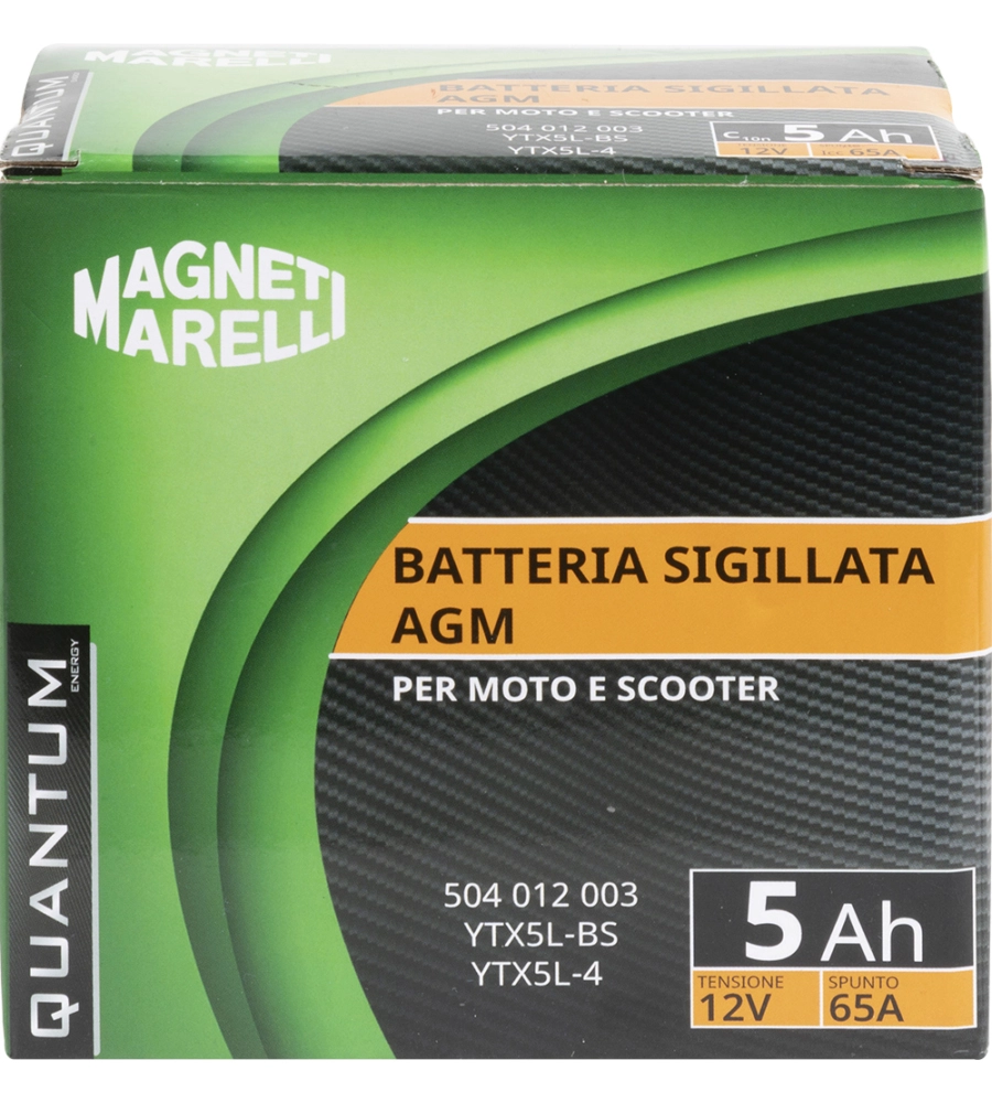 MAGNETI MARELLI BATTERIA MOTO E SCOOTER  TECNOLOGIA 5AH 12V 65A AGM SIGILLATA POLO POSITIVO DESTRO